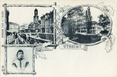 602715 Collage van gezichten te Utrecht:- Oudegracht vanaf de Bakkerbrug- Rijksveeartsenijschool (Biltstraat 172)- ...